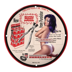 Vintage Porcelain Pin-Up Girl Sign - Unique 8-Inch Art for Collectors and Auto Enthusiasts