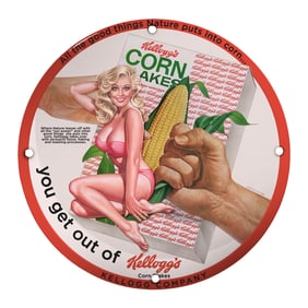 Vintage 8-Inch Porcelain Pin-Up Girl Sign - Kellogg's Corn Flakes Retro Design