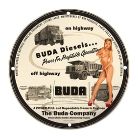 Unique Vintage 8-Inch Porcelain Pin-Up Girl Sign ? Buda Diesels Power for Profitable Operation