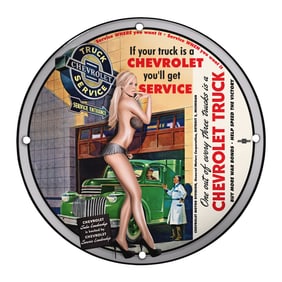 Vintage Porcelain Pin-Up Girl Sign - Chevrolet Service - Unique 8 Inch Decor