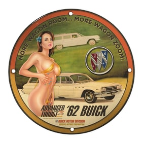 Vintage Porcelain Pin-Up Girl Sign - Unique 8 Inch Design with Classic Buick Appeal