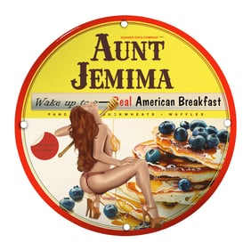 Vintage Porcelain Pin-Up Girl 8 Inch Sign - Unique Aunt Jemima Design for Collectors