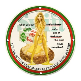Unique 8-Inch Porcelain Pin-Up Girl Sign - Vintage Butter Advertisement Art