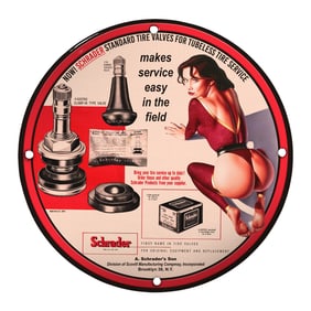 Vintage Porcelain Pin-Up Girl Sign - Unique 8-Inch Tire Valve Advertising Art