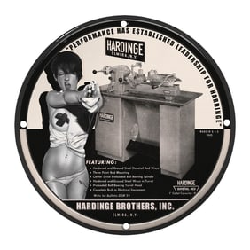 Unique 8-Inch Porcelain Pin-Up Girl Sign - Vintage Hardinge Bros. Advertising Art