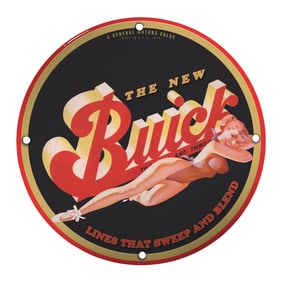Vintage Pin-Up Girl Porcelain Sign: Unique 8-Inch Buick Collector's Item