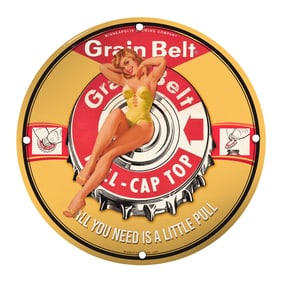 Unique 8-Inch Porcelain Pin-Up Girl Sign: Vintage Grain Belt Design