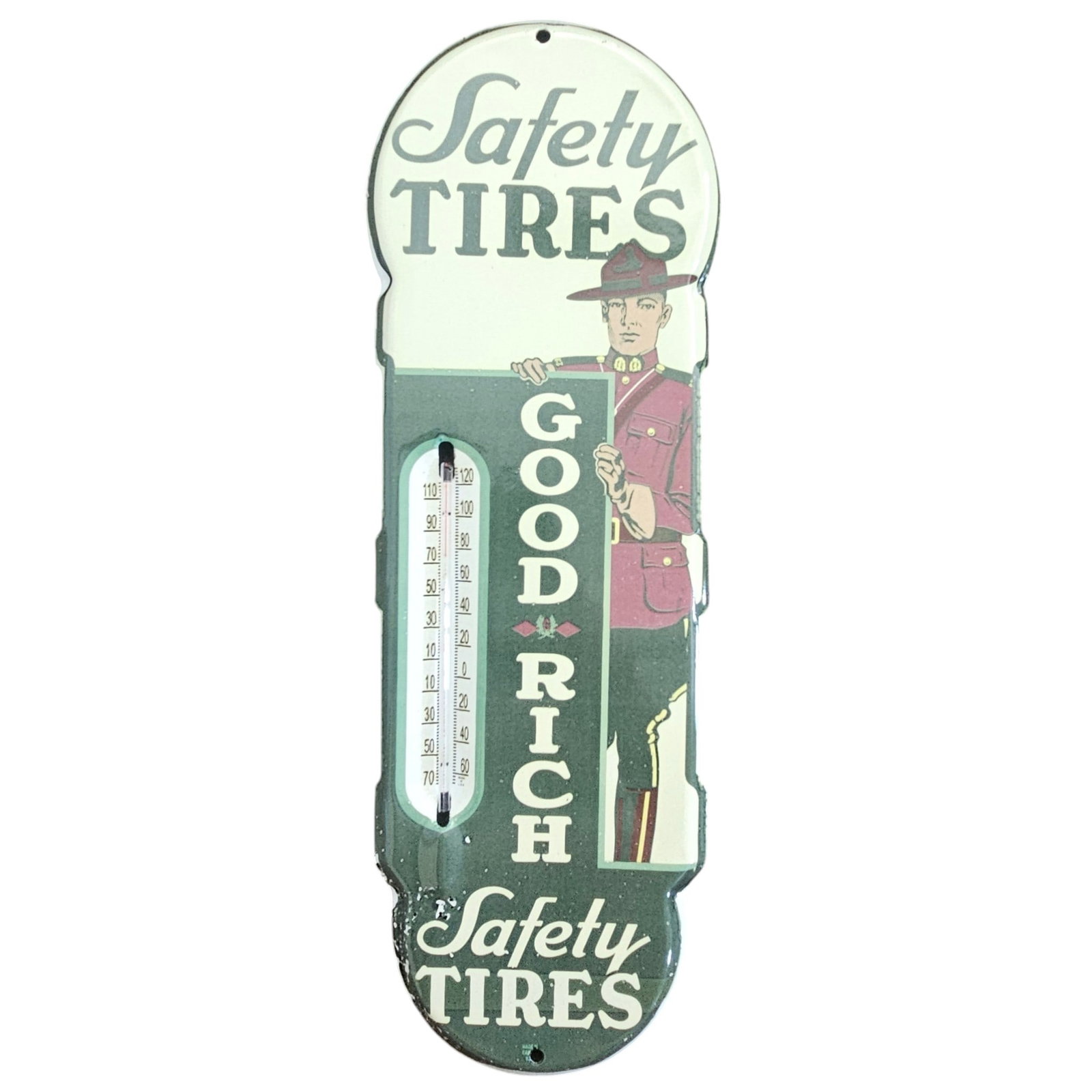 Vintage Porcelain Safety Tires Thermometer Sign - Goodrich Brand Collectible (1 of 2)