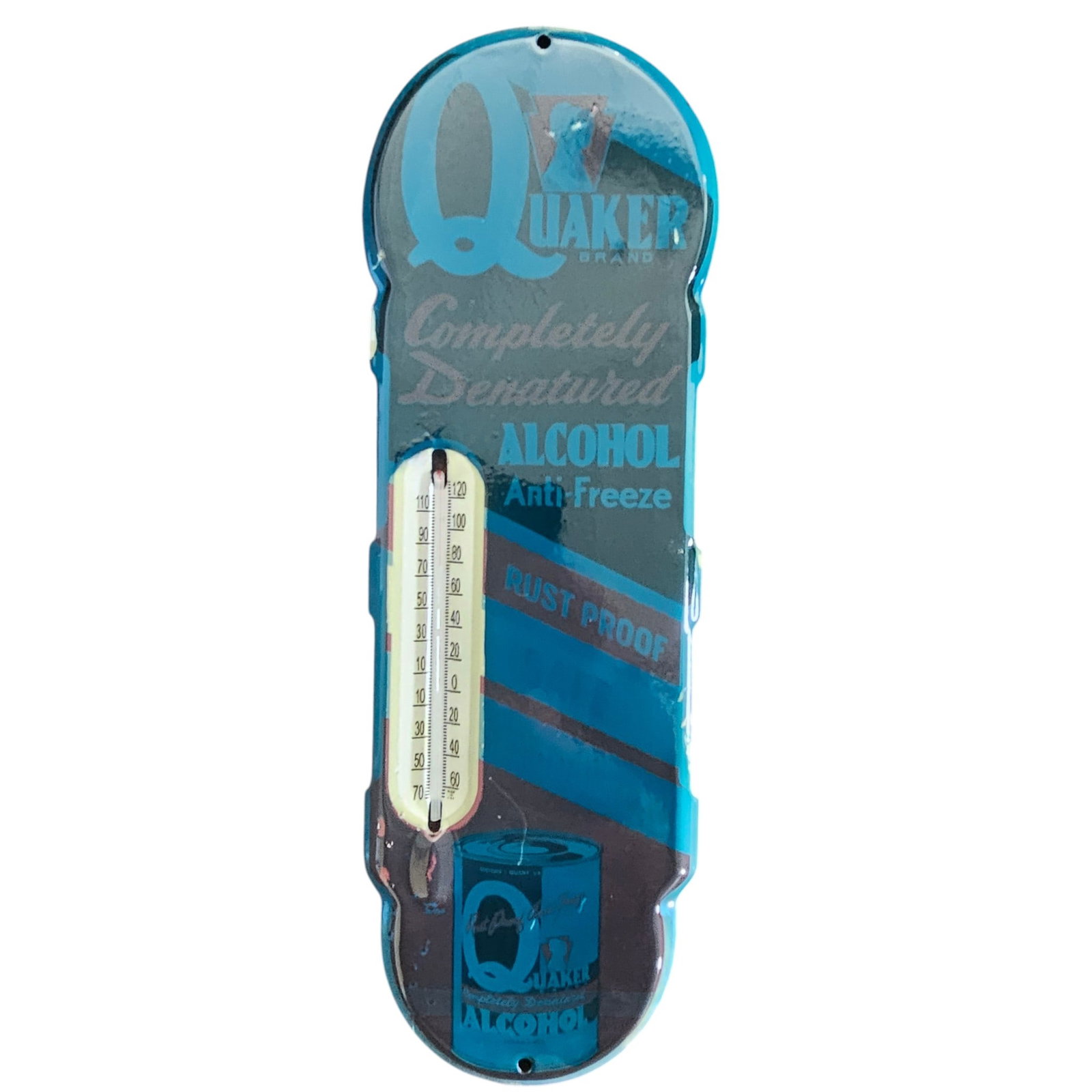 Vintage Quaker Brand Porcelain Sign: Completely Denatured Alcohol Thermometer (1 of 2)