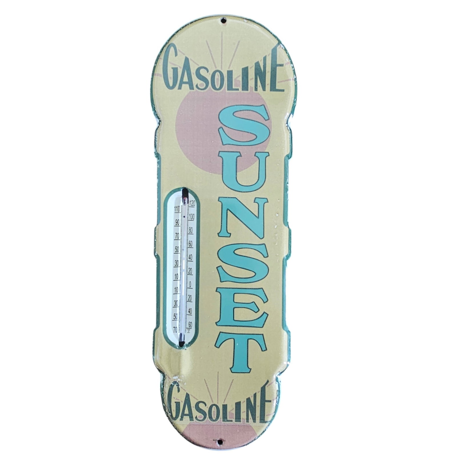 Vintage Sunset Gasoline Porcelain Sign with Thermometer - Classic Retro Decor (1 of 2)