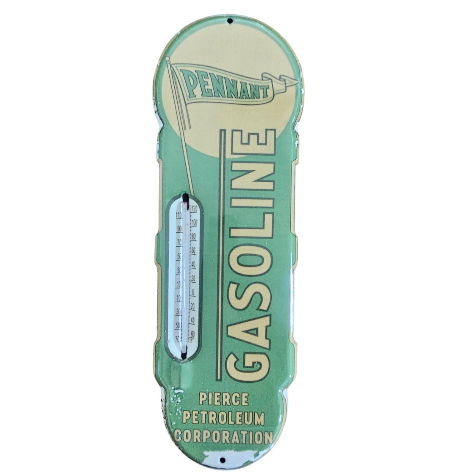 Vintage Pennant Gasoline Porcelain Sign with Thermometer - Collectible Gas Station Memorabilia (1 of 2)