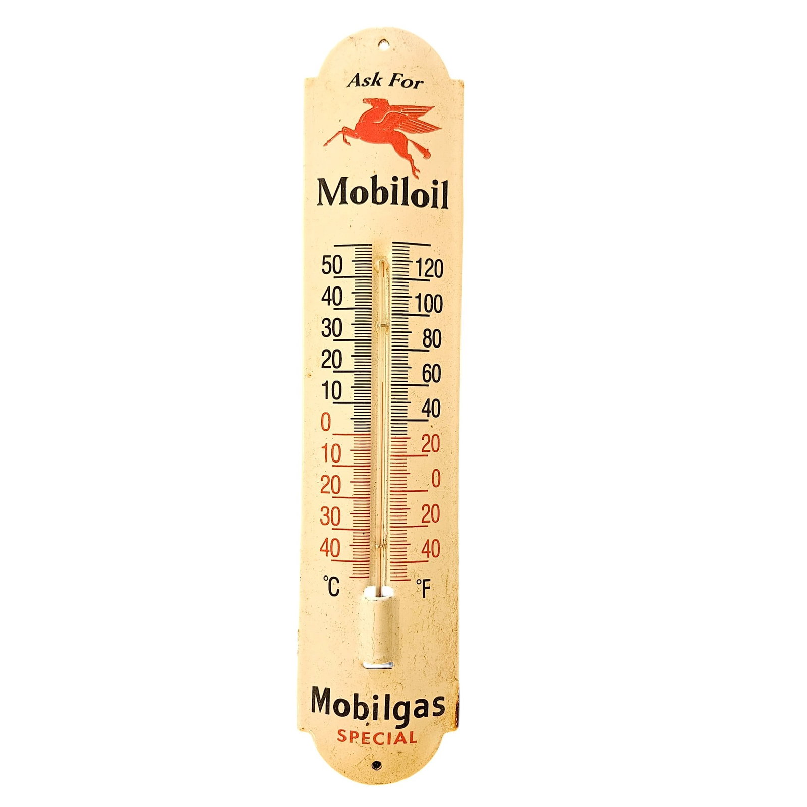 Vintage Mobil Oil Porcelain Thermometer Sign - Collectible Gas Station Memorabilia (1 of 2)