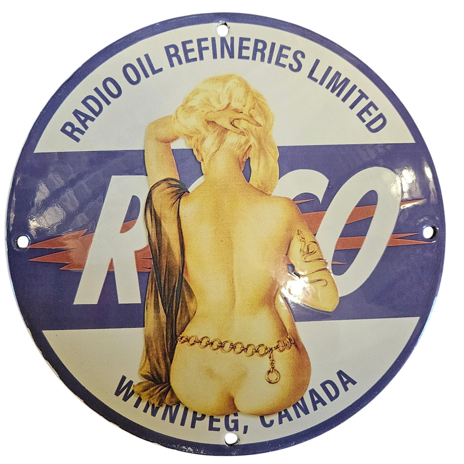 Vintage Radio Oil Refineries Limited Porcelain Sign - Classic Collectible from Winnipeg, Canada (1 of 2)
