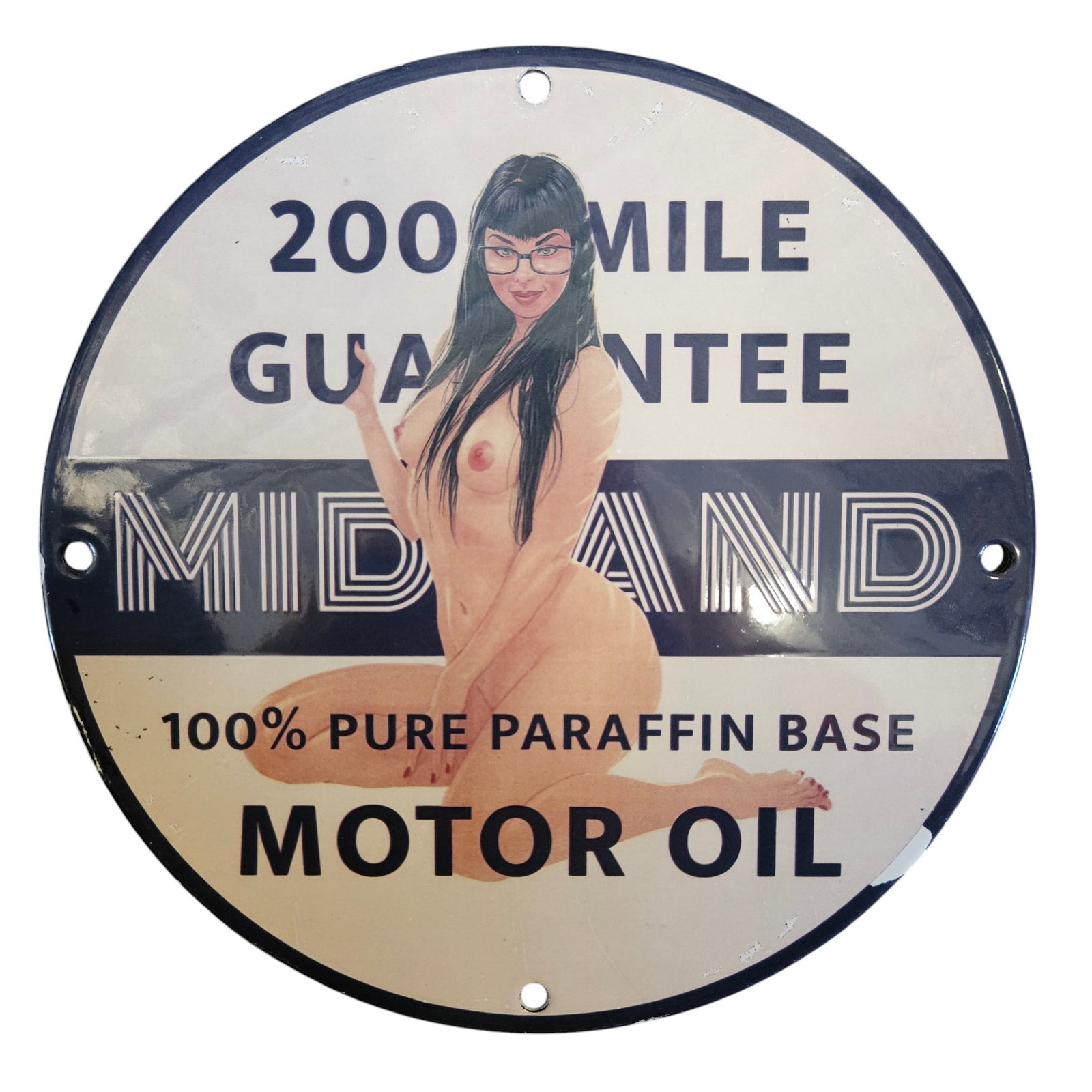 Vintage Porcelain Advertising Sign: 200 Mile Guarantee Motor Oil (1 of 2)