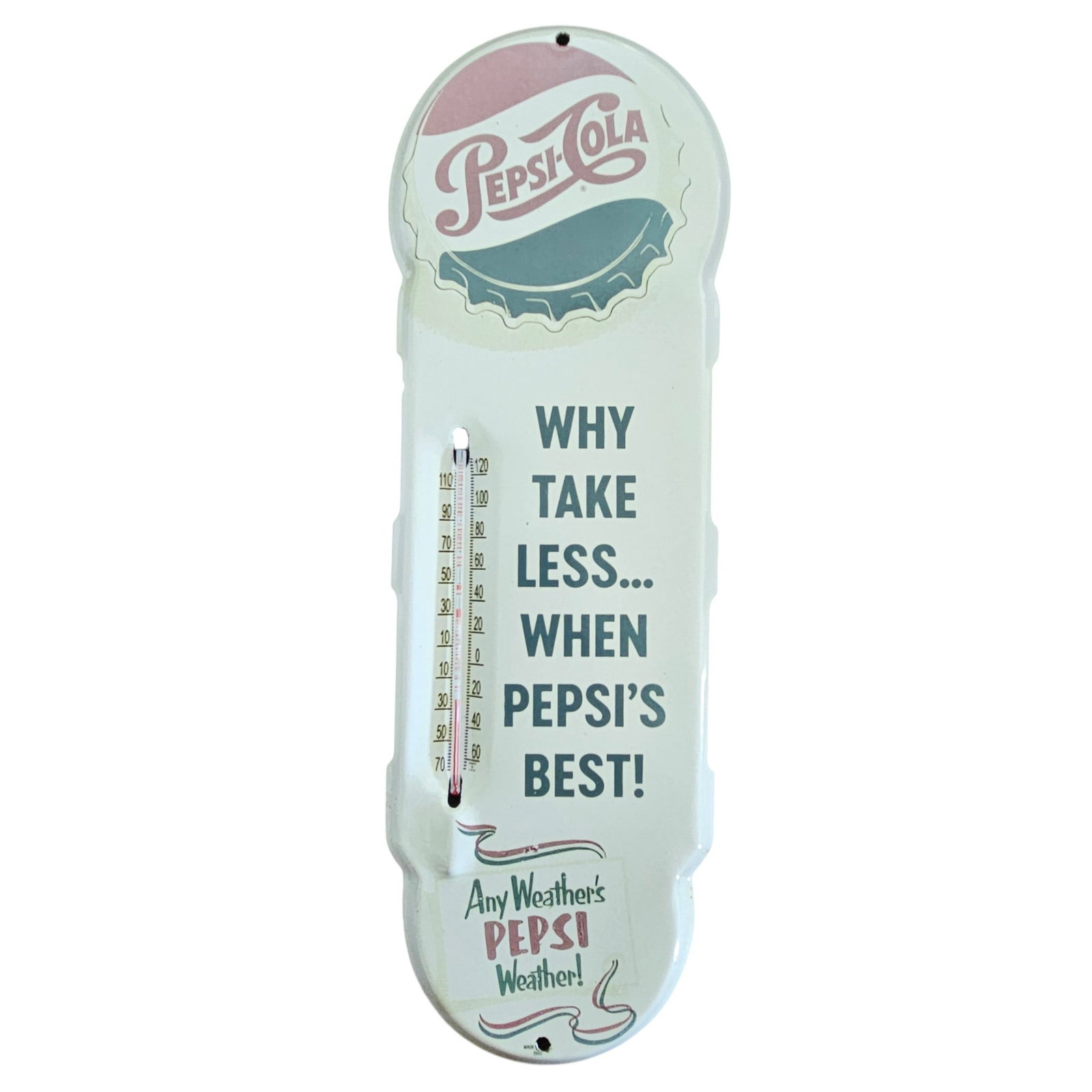 Vintage Pepsi-Cola Porcelain Thermometer Sign - Classic Advertising Memorabilia (1 of 2)