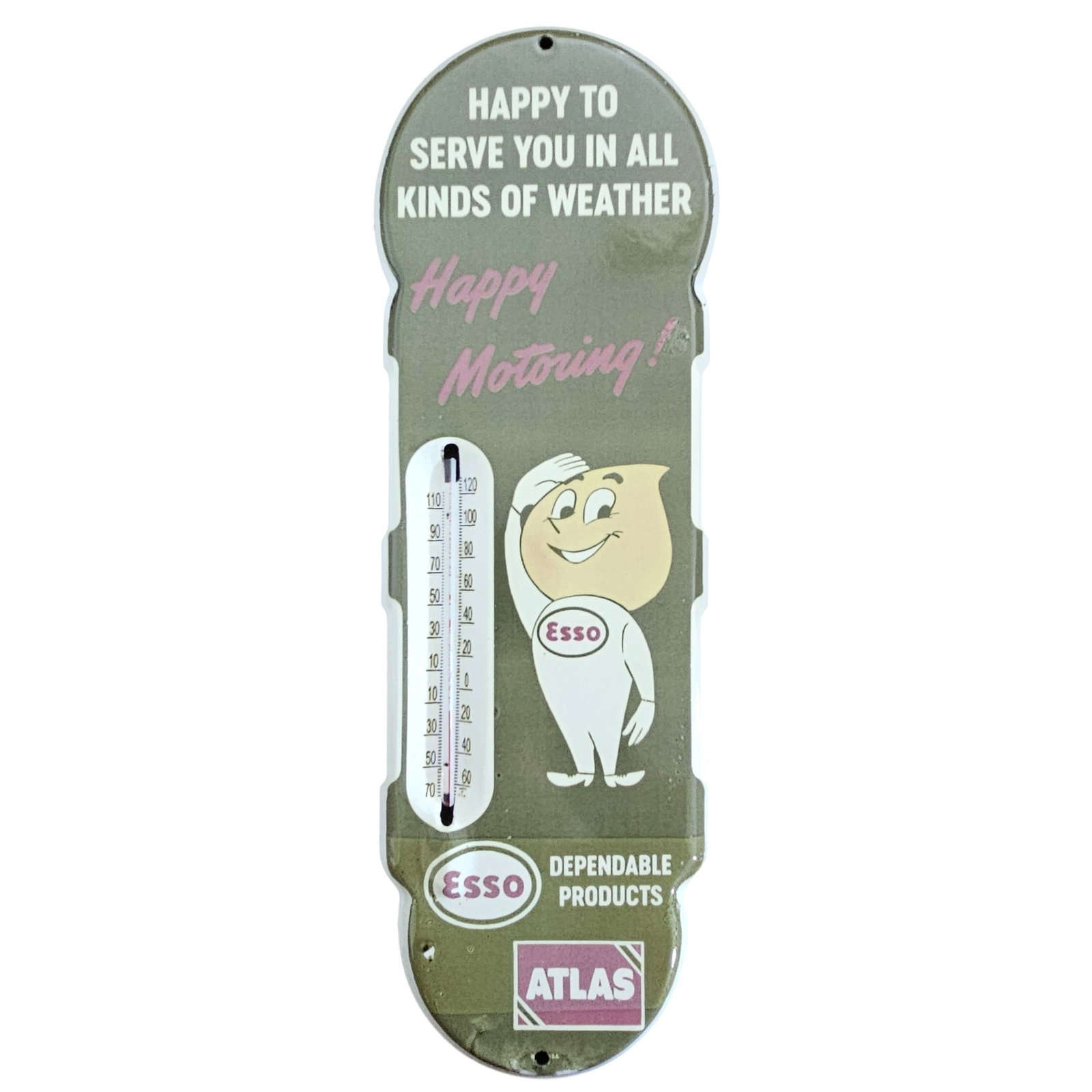 Vintage Esso Porcelain Thermometer Sign - Happy Motoring in All Weather! (1 of 2)