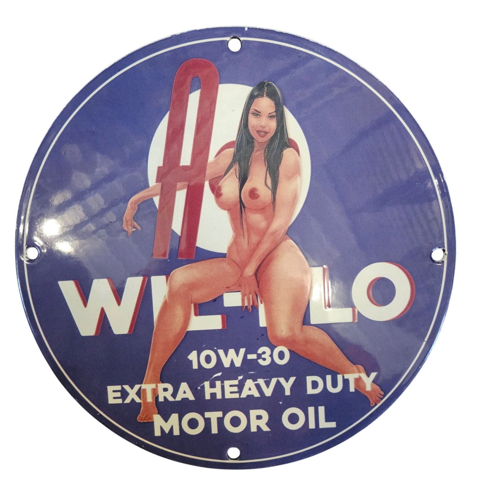 Vintage Porcelain Sign: A Wi-Fi Lo 10W-30 Extra Heavy Duty Motor Oil (1 of 2)