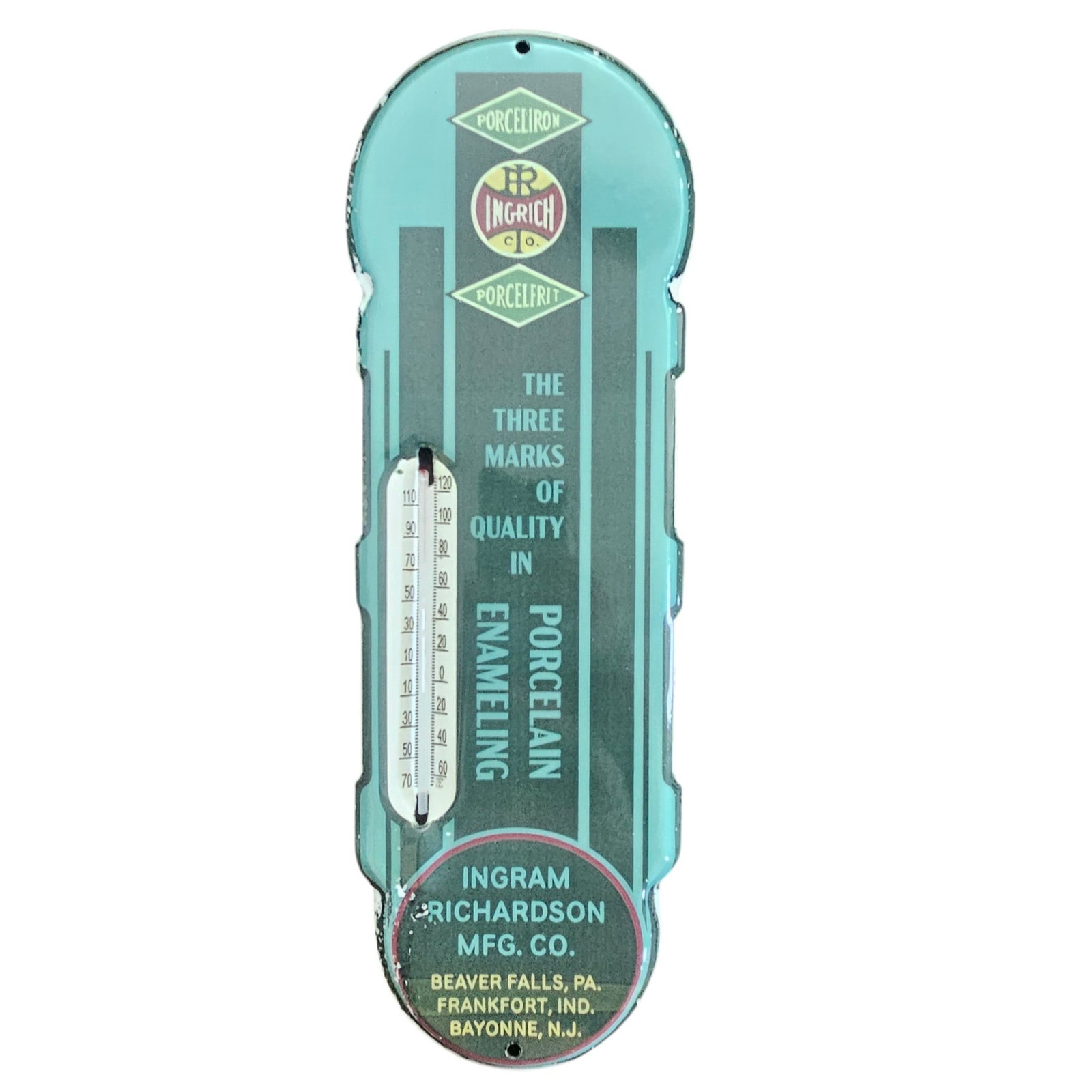 Vintage Ingram-Richardson Porcelain Thermometer Sign - Quality Enameling - Rare Collectible (1 of 2)