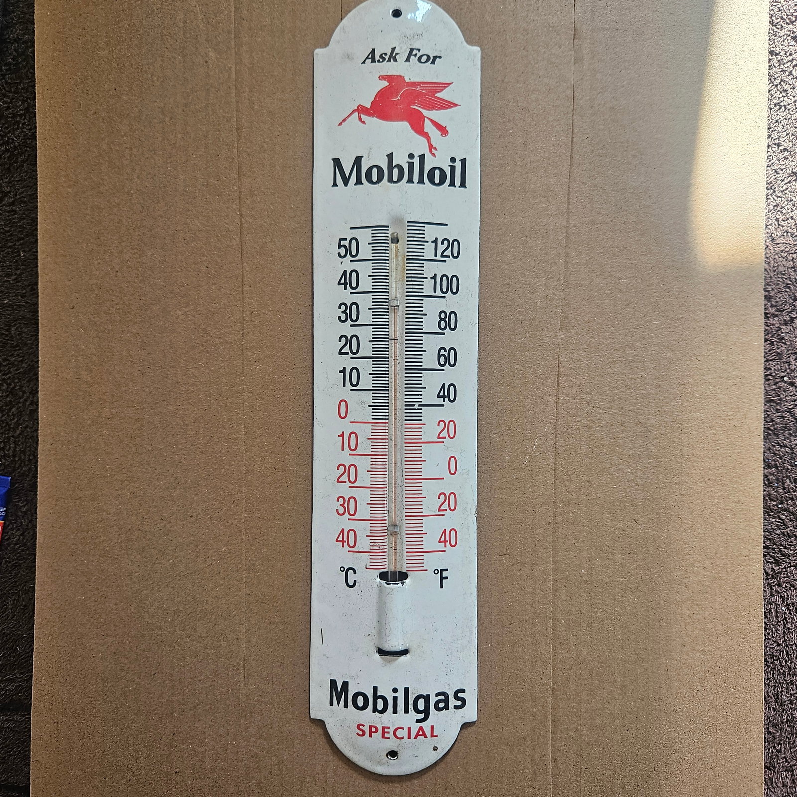 Vintage Mobil Oil Porcelain Thermometer Sign - Collectible Gas Station Memorabilia (1 of 2)