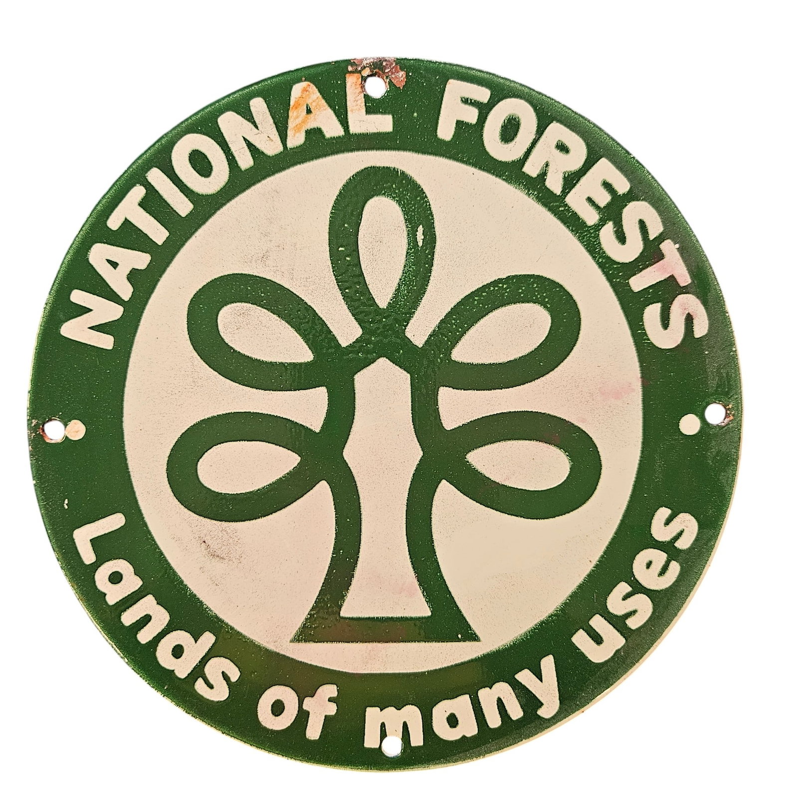 Vintage National Forests Porcelain Sign: Lands of Many Uses - Collectible Artwork: This exquisite vintage porcelain sign, featuring the iconic text 'NATIONAL FORESTS' and 'Lands of many uses,' is not only a functional marker but also a beautiful piece of history. Porcelain signs hav