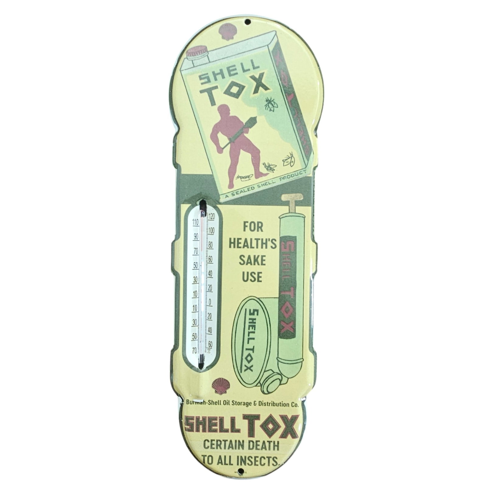 Vintage Shell Tox Porcelain Sign Thermometer - Insecticide Advertising Memorabilia (1 of 2)