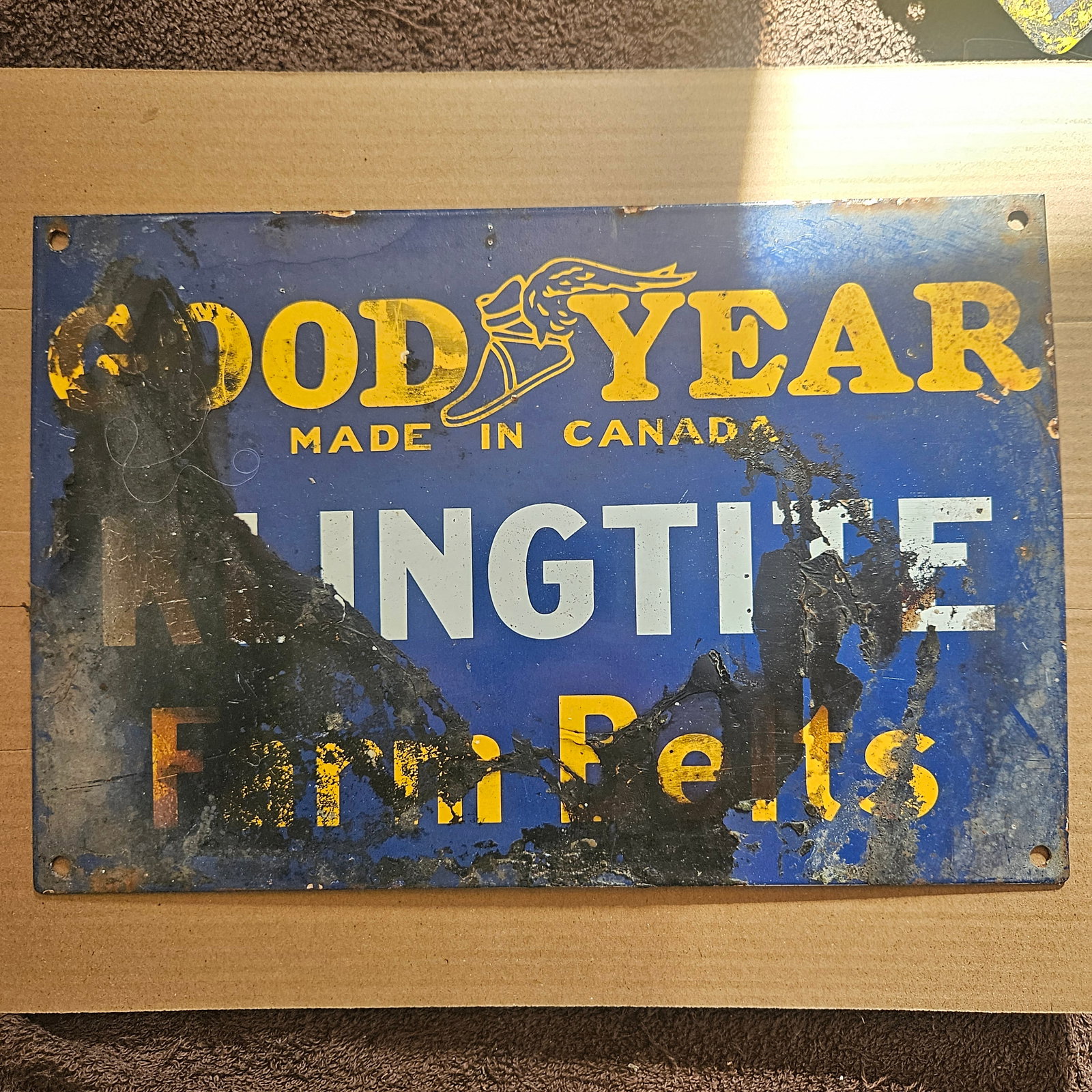 Authentic Vintage Good Year Porcelain Sign - Classic Automotive Decor: Discover a piece of automotive history with this authentic vintage Good Year porcelain sign, proudly made in Canada. Measuring at a substantial size, this sign echoes the nostalgia of a bygone era, ma