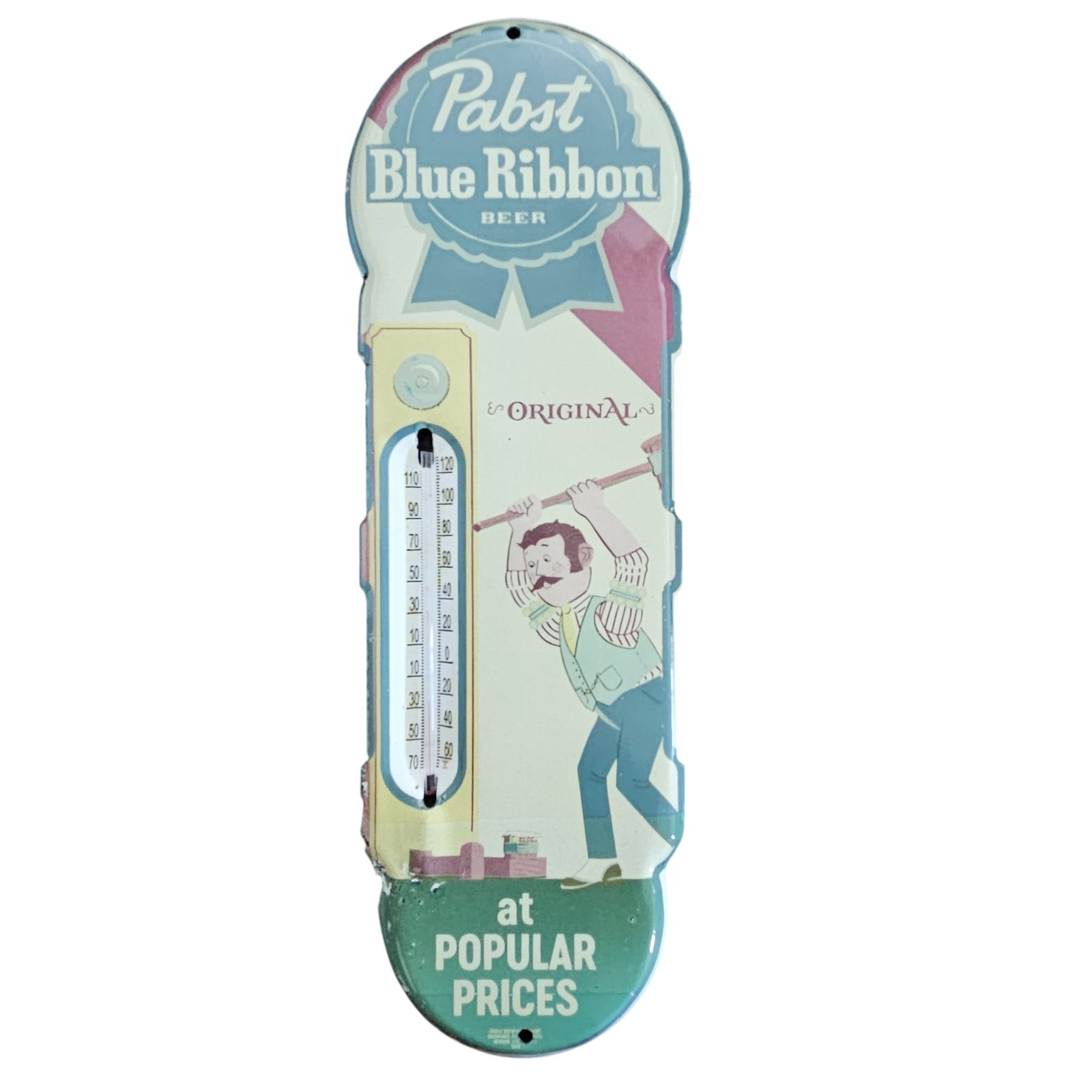 Vintage Pabst Blue Ribbon Beer Porcelain Thermometer Sign - Collectible Advertisement (1 of 2)