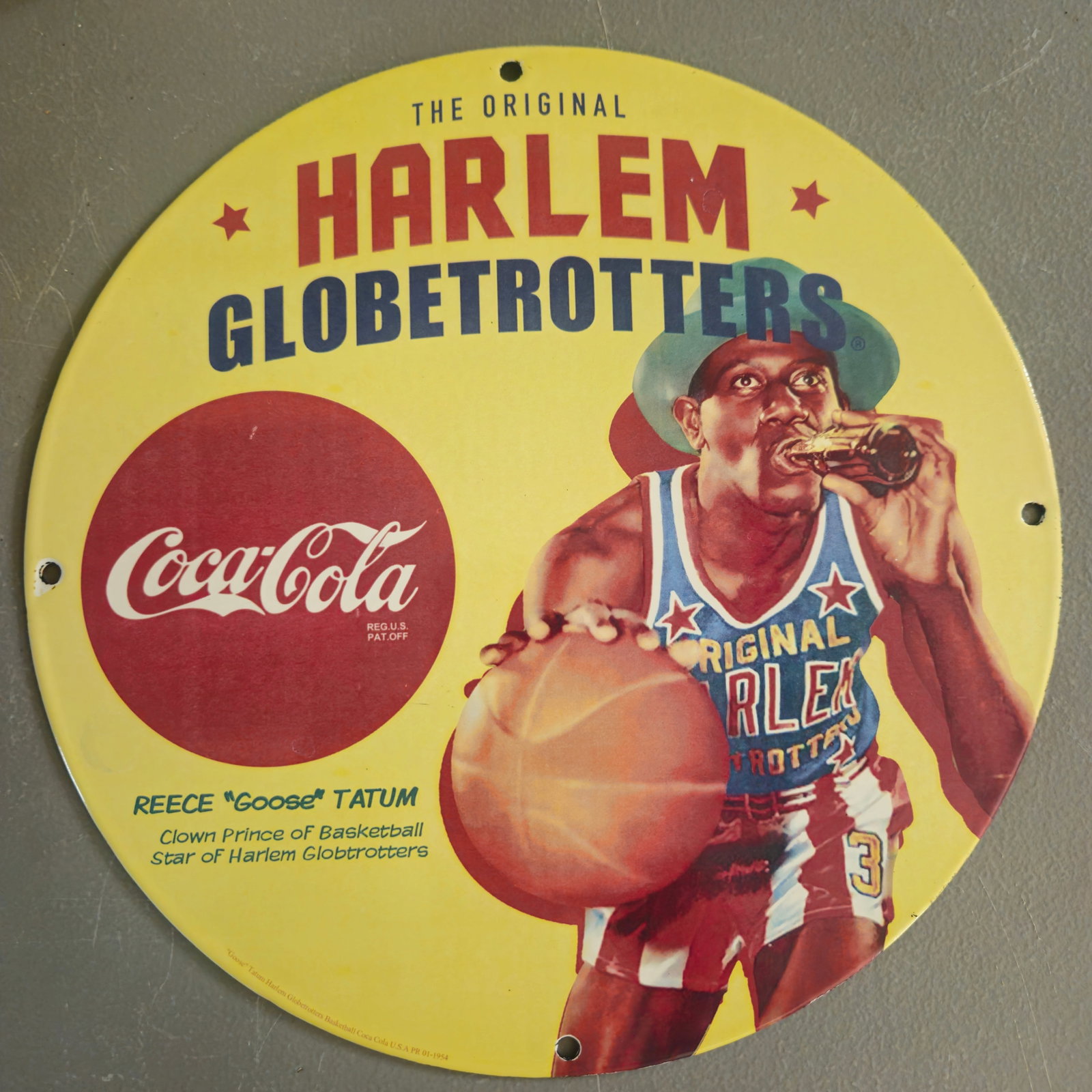 Vintage Harlem Globetrotters Porcelain Coca-Cola Sign - Iconic Basketball Memorabilia (1 of 2)