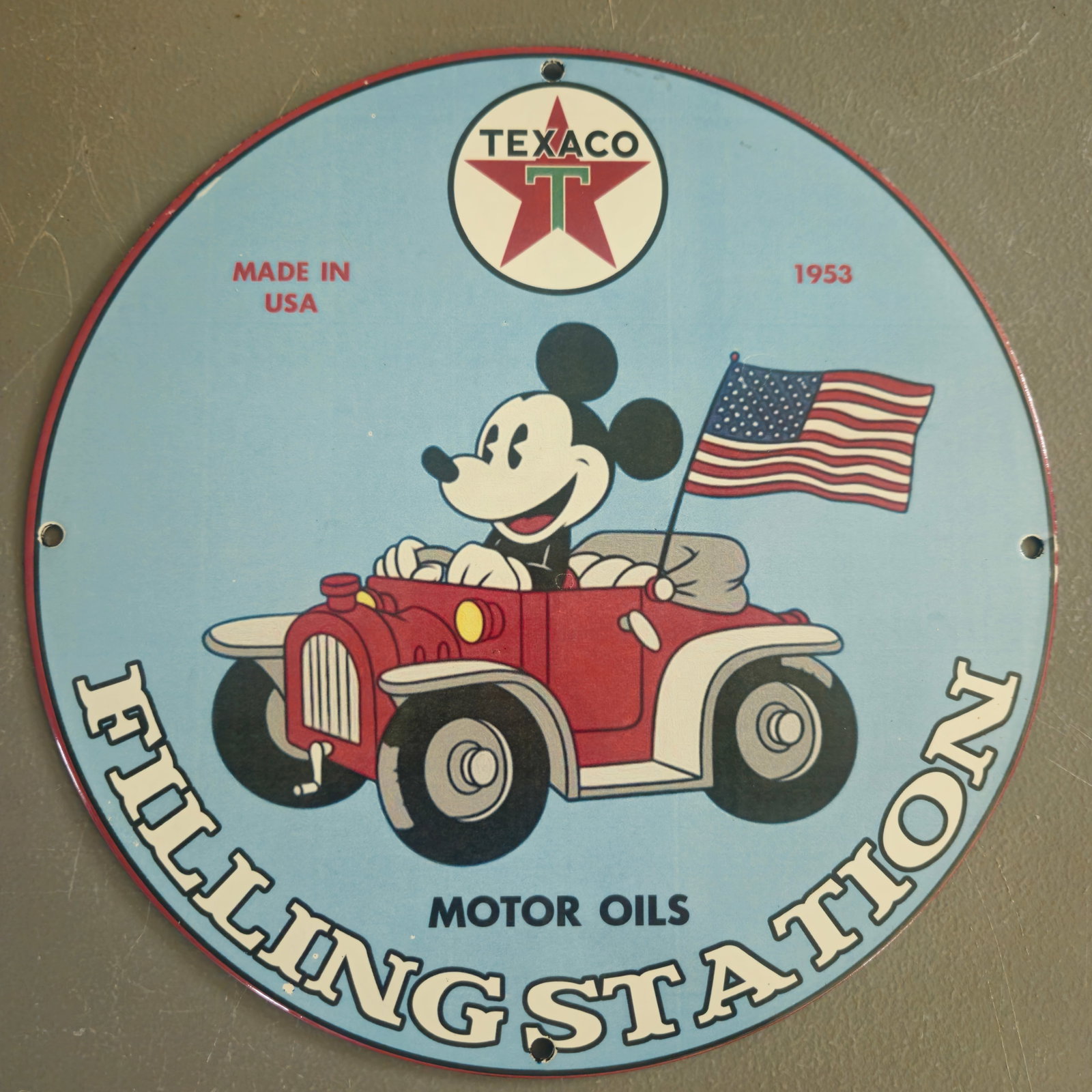 Vintage 1953 Texaco Porcelain Sign Featuring Mickey Mouse ? Classic Filling Station Decor (1 of 2)