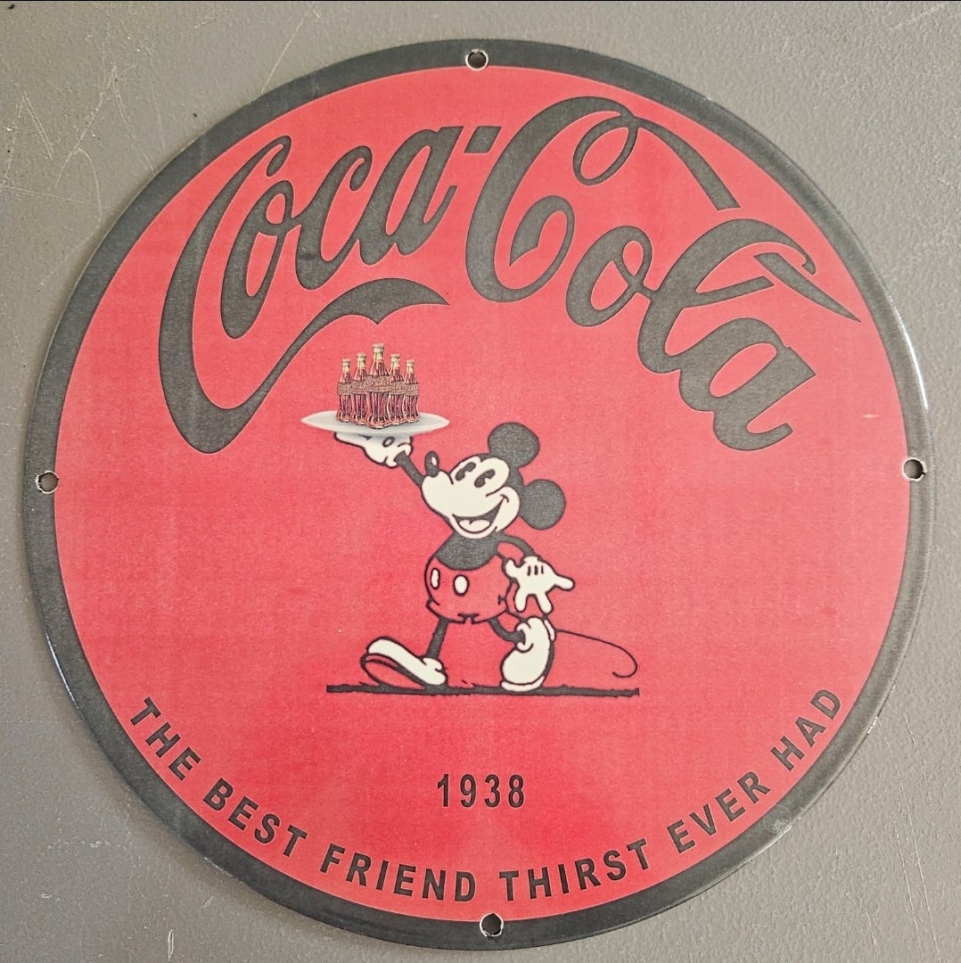 Vintage 1938 Coca-Cola Porcelain Sign Featuring Mickey Mouse ? Iconic Collectible Art (1 of 2)