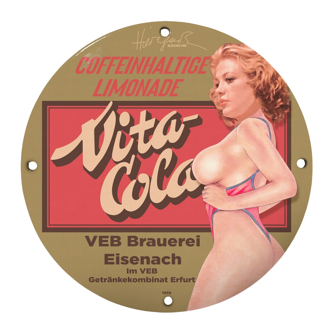 Vintage Pin-Up Girl Porcelain Sign - Vita-Cola 12-Inch Art Decor (1 of 1)