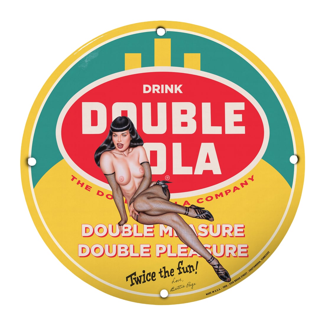 Vintage 12" Double Dola Pin-Up Girl Porcelain Sign - A Retro Classic (1 of 1)
