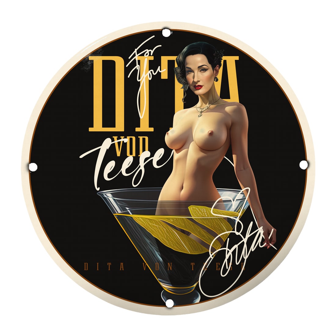 Dita Von Teese 12" Vintage Pinup Girl Porcelain Sign - Perfect for Bar Decor (1 of 1)