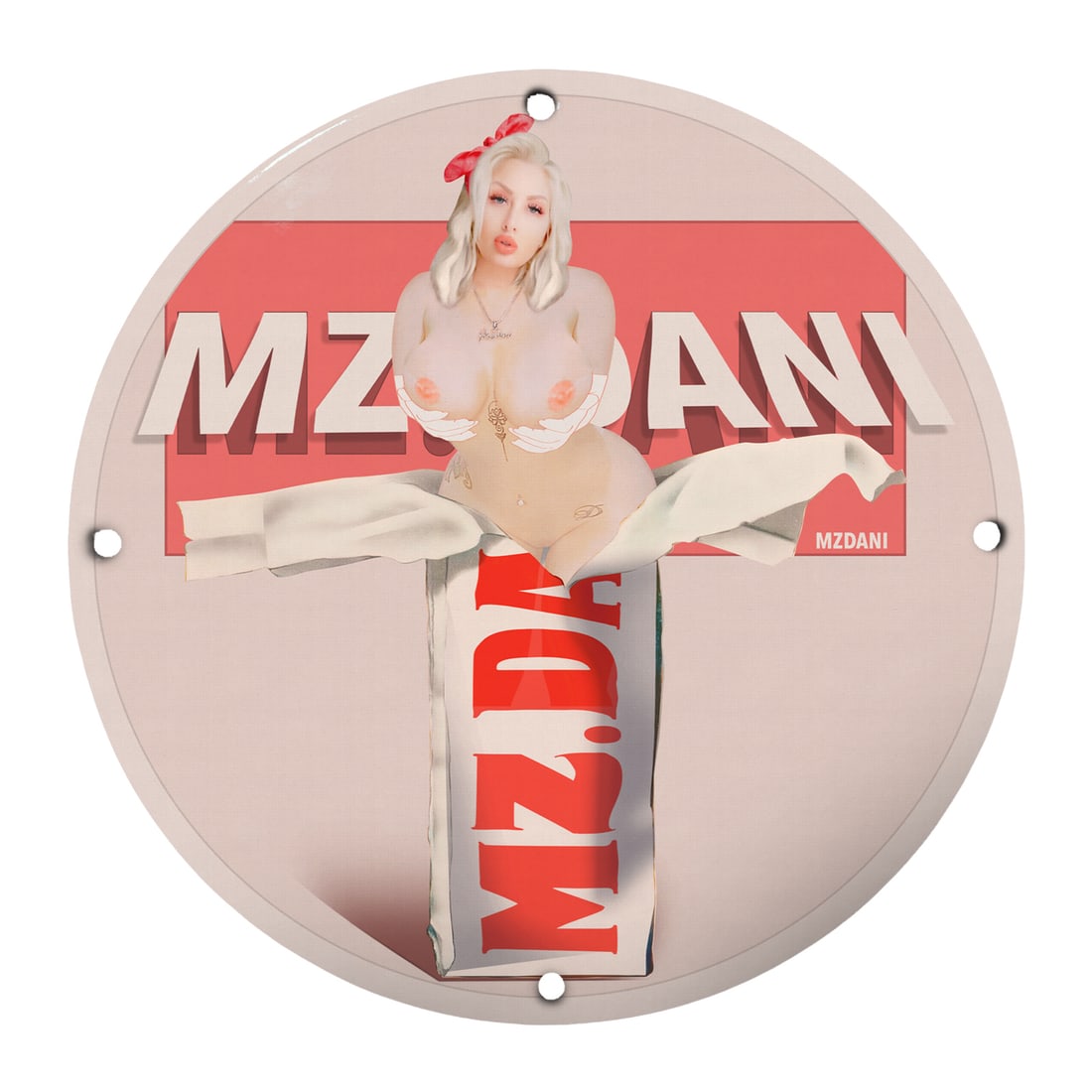 MZ.DANI 12" Round Porcelain Pinup Girl Sign - Art for Collectors and Enthusiasts: Step into the world of vintage art with this stunning MZ.DANI 12" round porcelain pinup girl model sign, a must-have for collectors and enthusiasts alike. Crafted with premium quality porcelain, this 