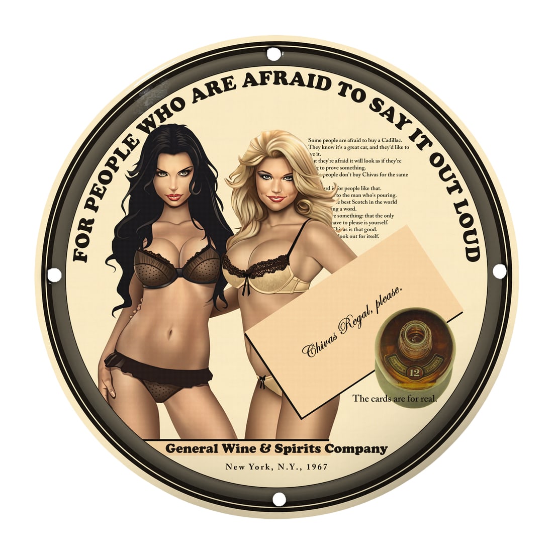 Vintage Pinup Girl Porcelain Model Sign - Flirty & Fun Decor for Your Space: Step into a nostalgic realm with this stunning 12-inch round porcelain pinup girl model sign, perfect for those who appreciate vintage aesthetics. This unique piece features two alluring pinup girls d