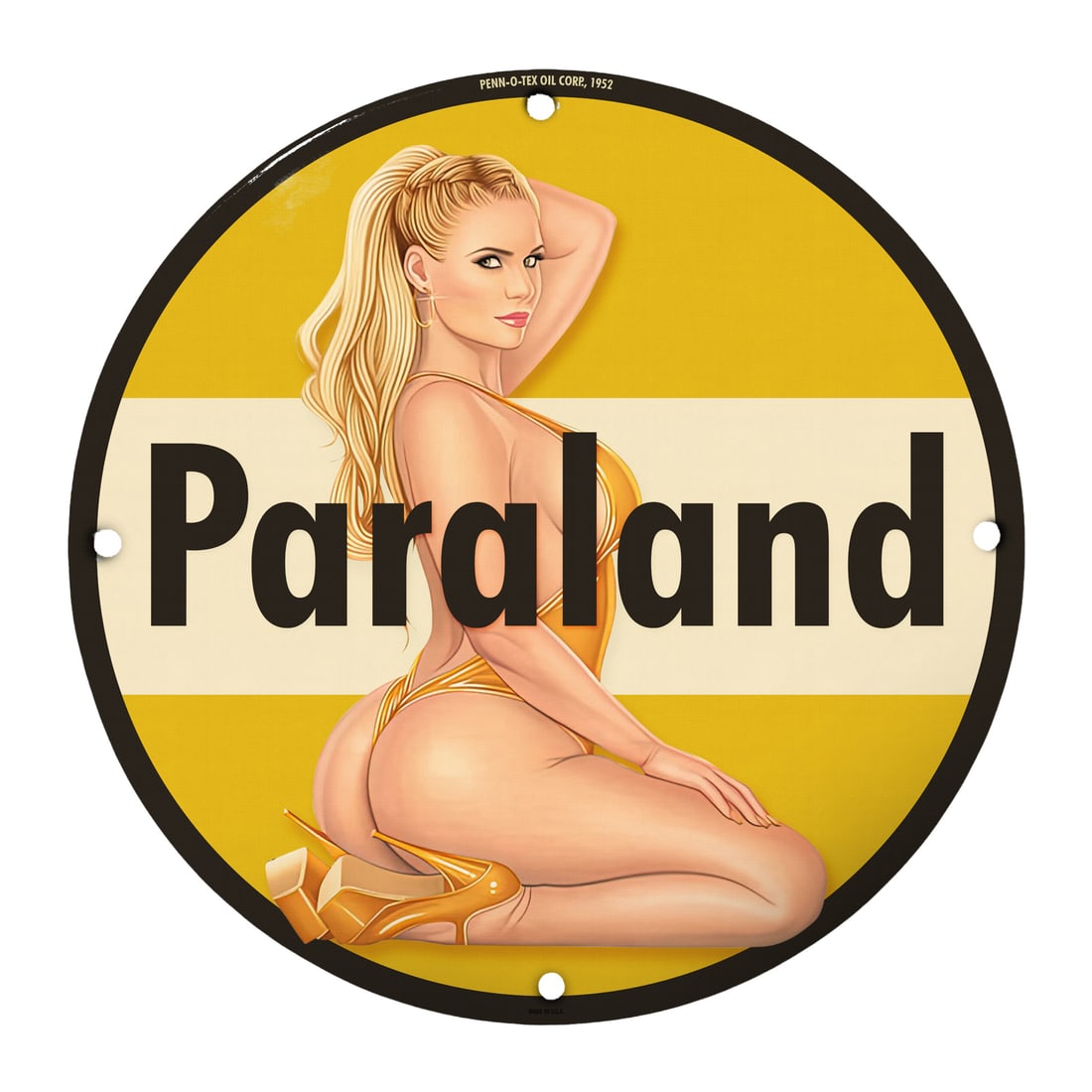 Vintage Pinup Girl Porcelain Sign - Collectible 12" Round Wall Art: Introducing a stunning piece of nostalgic wall art, this 12-inch round porcelain sign features a captivating pinup girl illustration, instantly infusing charm and character into any space. Designed wi