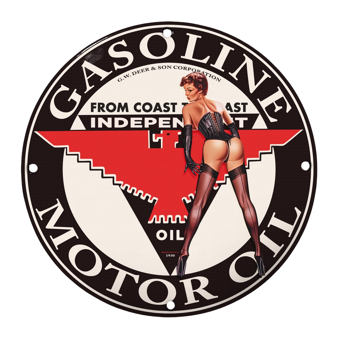 Vintage Pinup Gasoline Motor Oil Sign - Classic Porcelain Collectible (1 of 1)