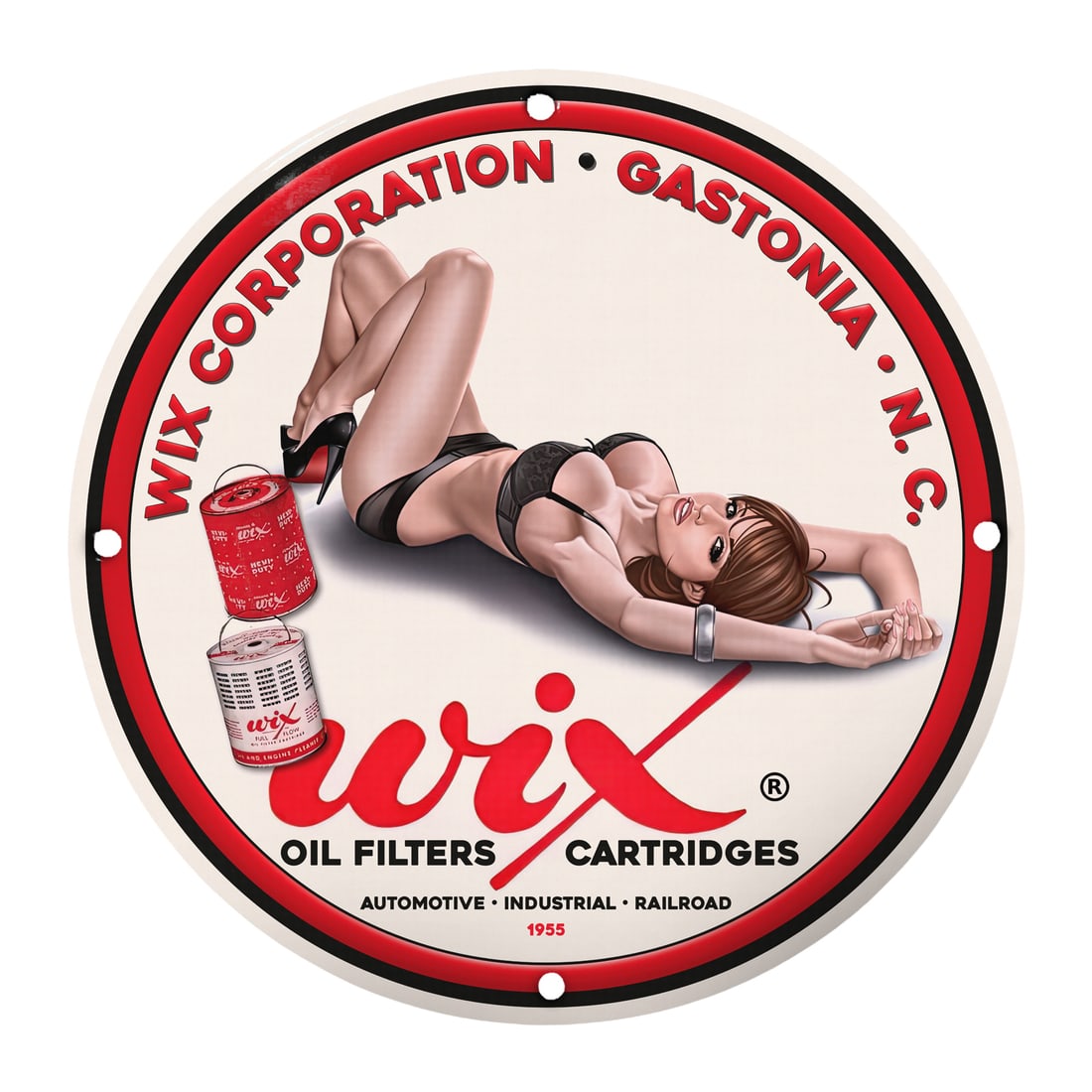 Vintage Wix Corporation Pinup Girl Porcelain Sign - Unique Automotive Decor (1 of 1)