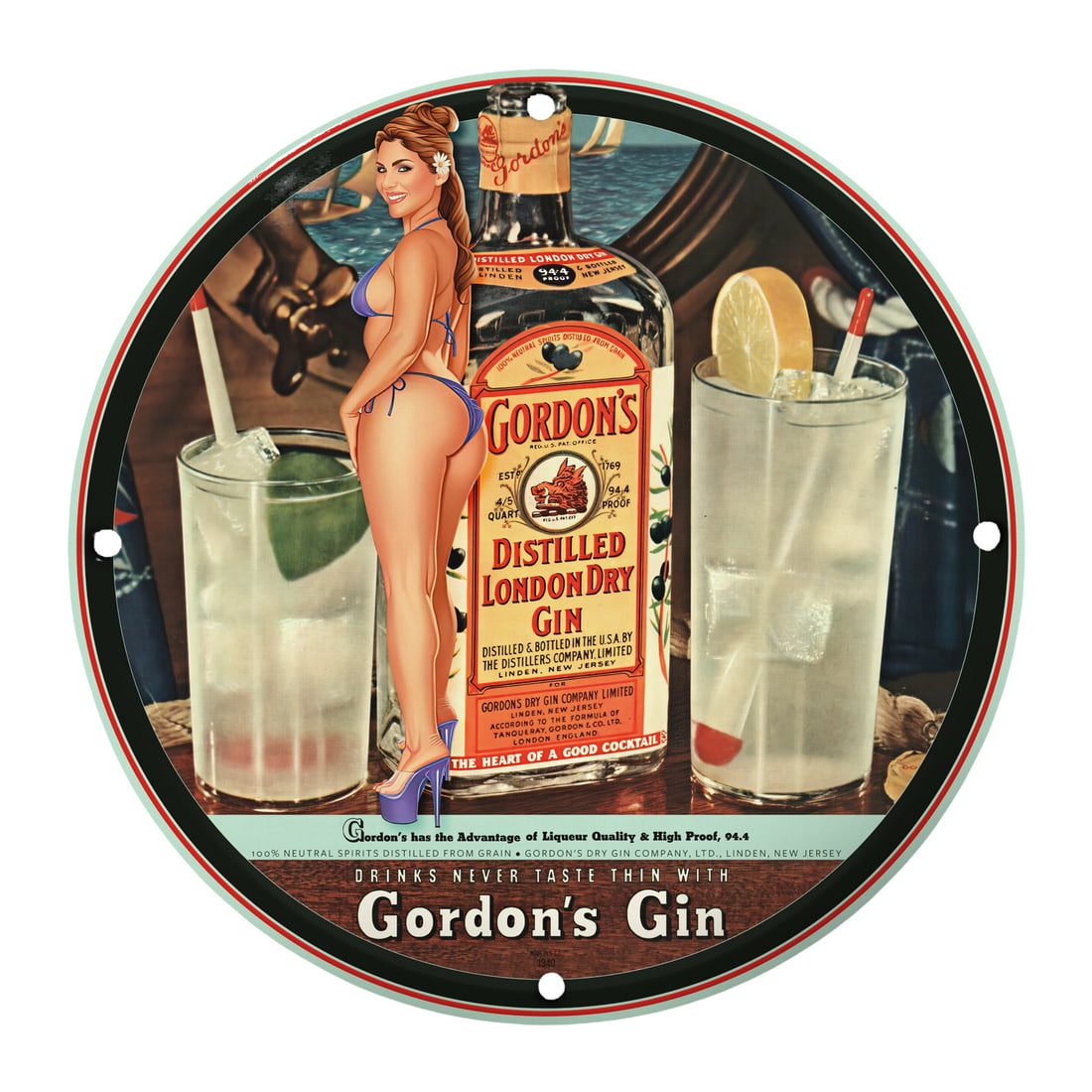 Gordon's Gin Vintage Pinup Girl Porcelain Sign - A Touch of Class and Fun (1 of 1)