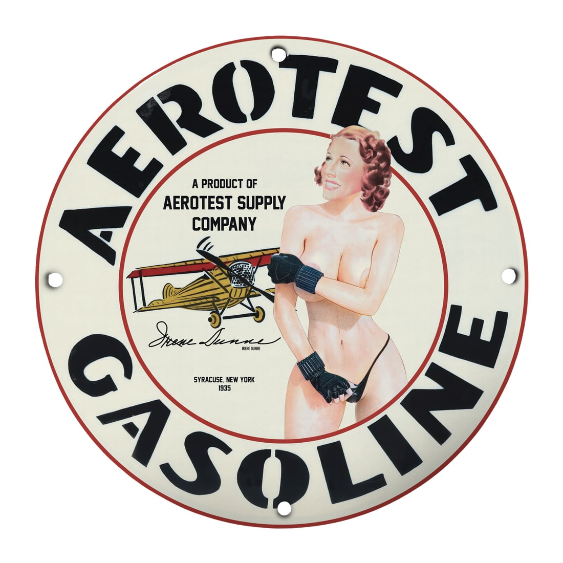 Aerotest Gasoline Pinup Girl Model Sign - Vintage Style 12" Round Porcelain Decor (1 of 1)