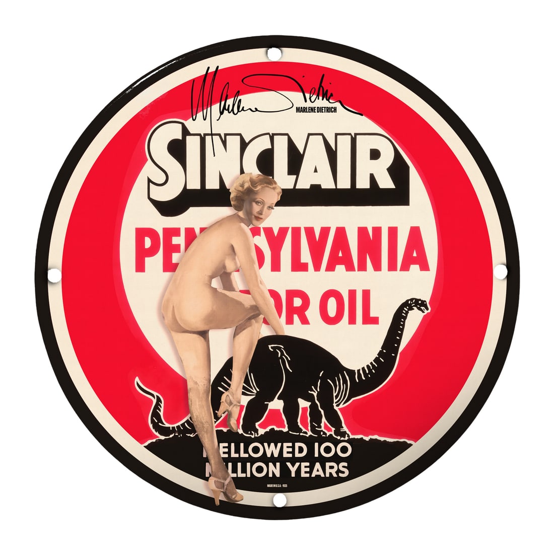 Vintage Conoco Pinup Girl Porcelain Sign - 12" Round Collectible D?cor: Description not available