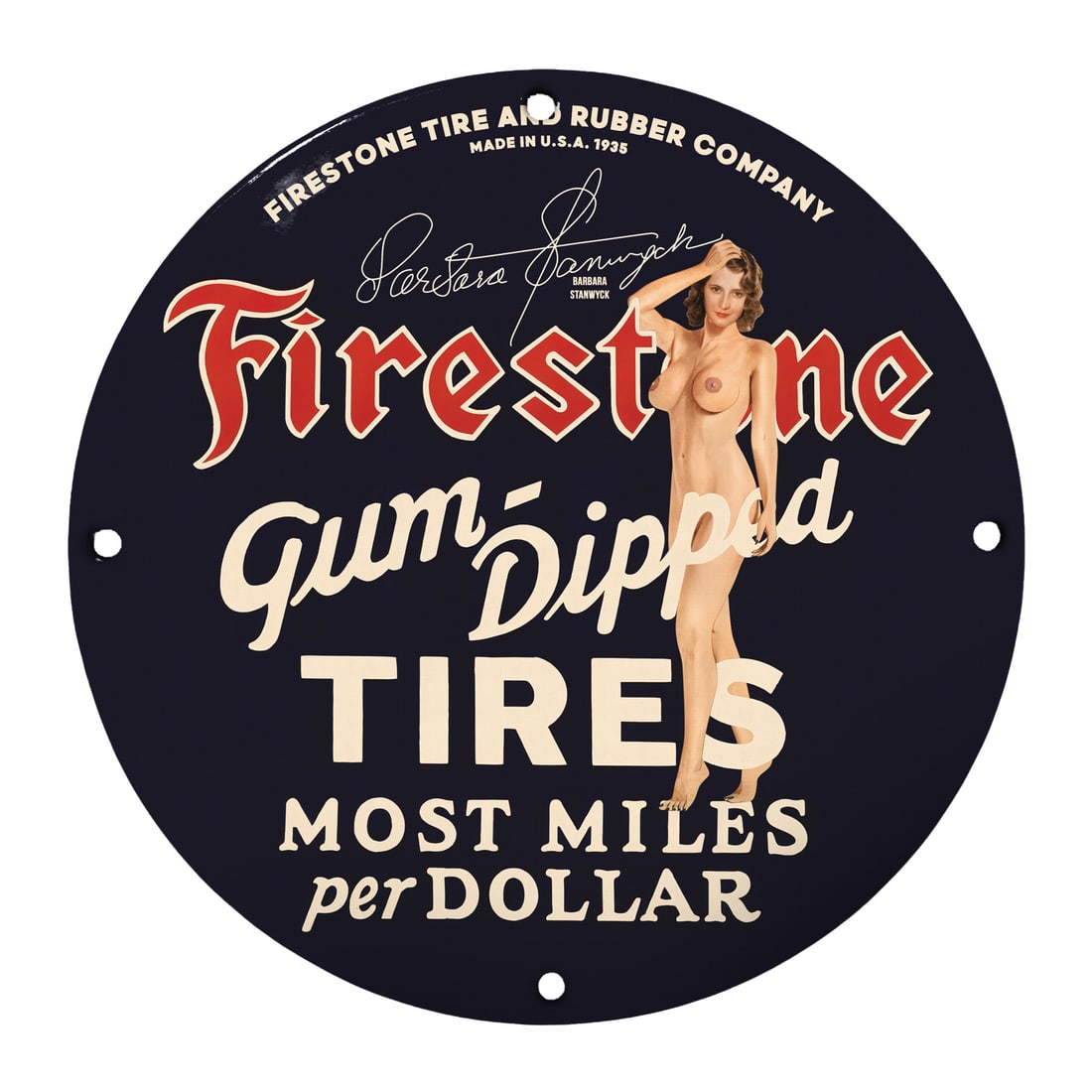 Vintage Firestone Pinup Girl Model Sign - Classic Porcelain Tire Advertising (1 of 1)