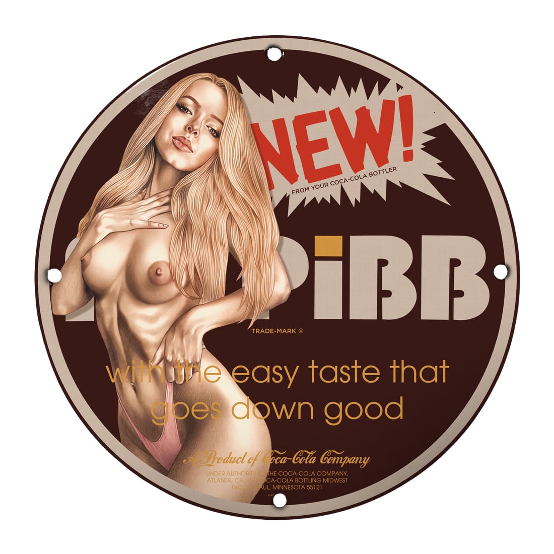 Vintage 12" Round Porcelain Pinup Girl Model Sign - Classic Coca-Cola Look: Celebrate nostalgia with this stunning 12-inch round porcelain pinup girl model sign featuring an elegant and captivating design. This sign, produced as a tribute to the charismatic pinup art style of