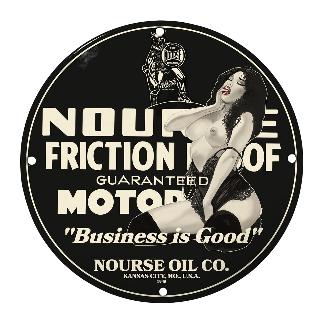 Vintage Nourse Oil Co. Pin-Up Girl Porcelain Sign - Business is Good! (1 of 1)
