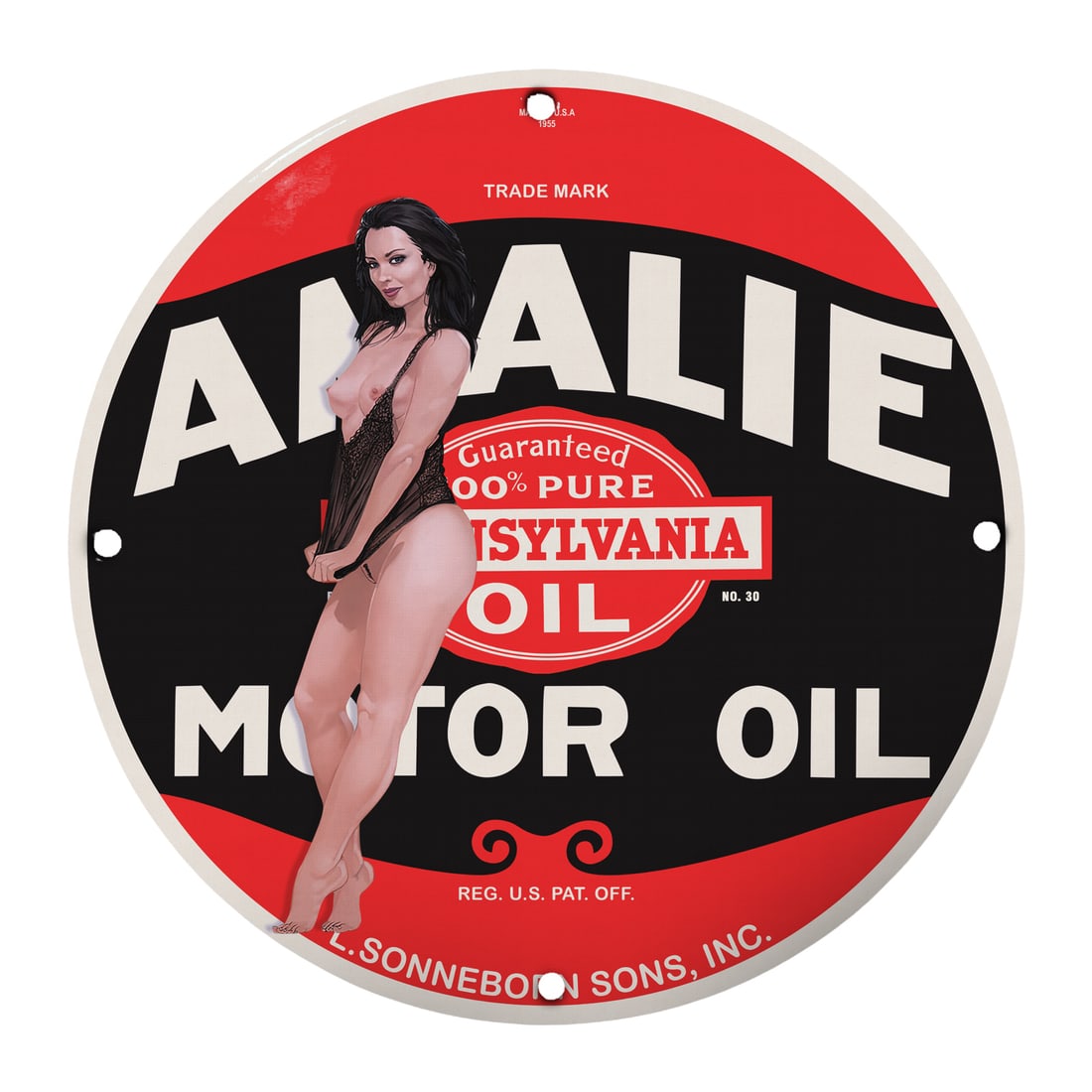 Vintage 12" Porcelain Pinup Girl Sign - Analie Motor Oil - Retro Home Decor (1 of 1)