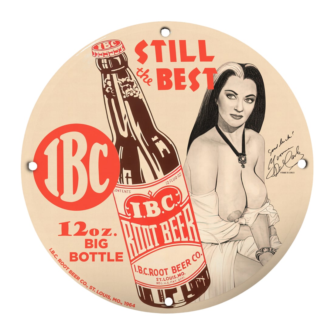 Vintage IBC Root Beer Pinup Girl Porcelain Sign - Retro Collectible - 12" Round (1 of 1)