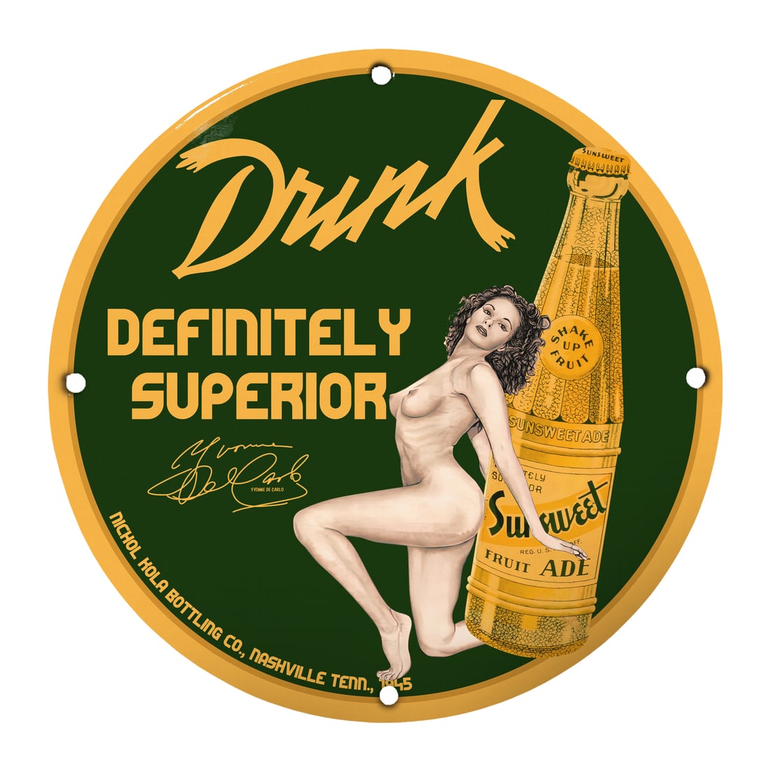 Vintage Pinup Girl Porcelain Sign: Drunk Definitely Superior - Collectible Art Decor: Discover a classic piece of vintage decor with this stunning 12-inch round porcelain sign featuring a captivating pinup girl design. Perfect for collectors and enthusiasts of retro art, this sign show