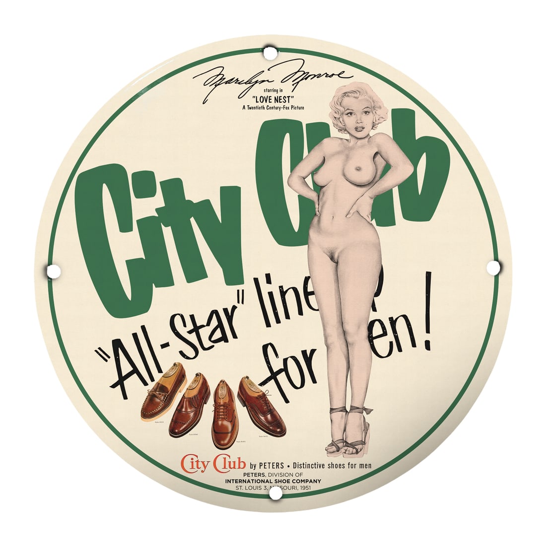 Vintage City Club Pin-Up Girl Porcelain Sign ? Iconic 12" Round Decor: Dive into the allure of classic retro decor with this stunning 12-inch round porcelain sign featuring the iconic pin-up girl design from the 'City Club'. This exquisite piece is not just a sign; it em