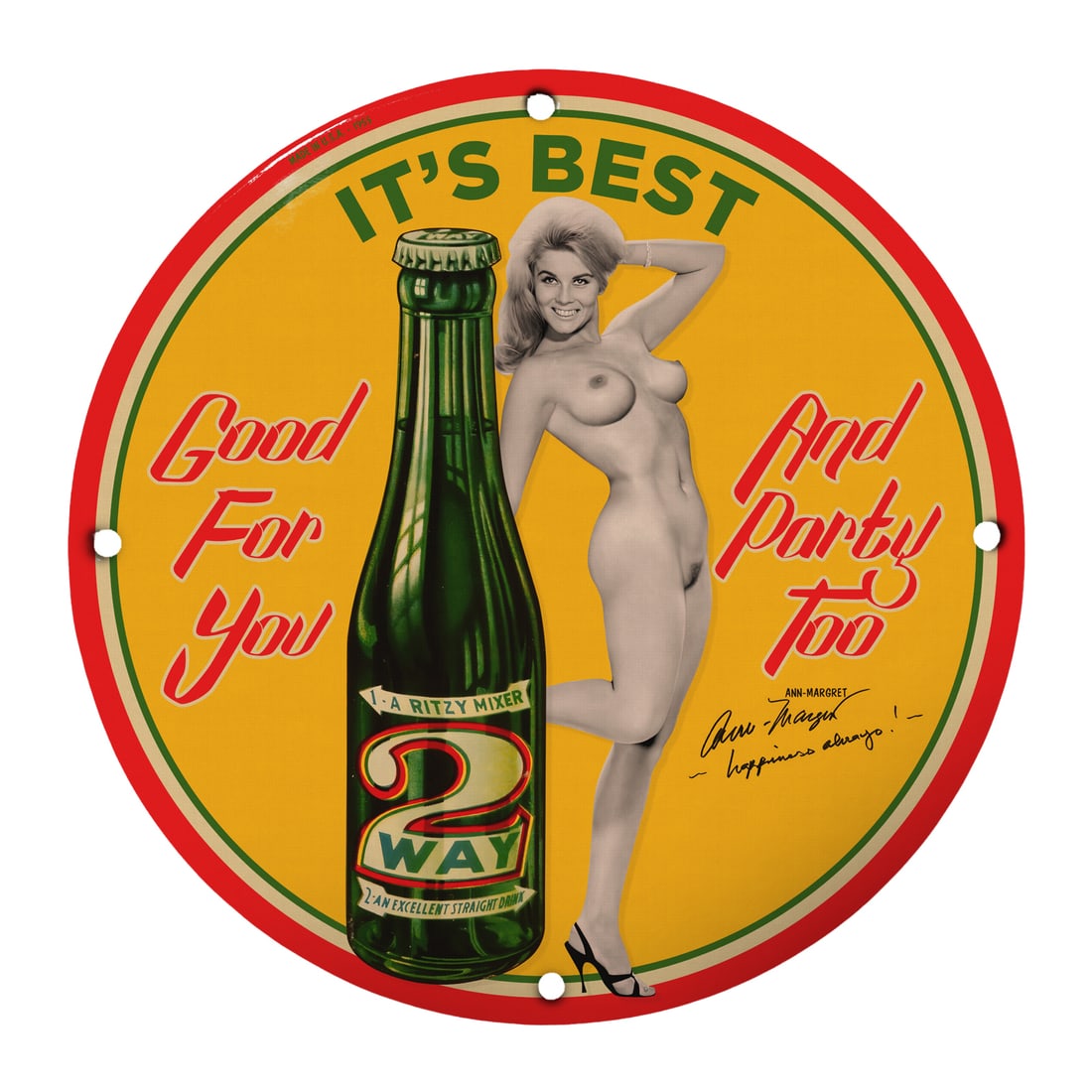 Classic 12" Round Porcelain Pinup Girl Sign - Perfect for Retro Decor! (1 of 1)