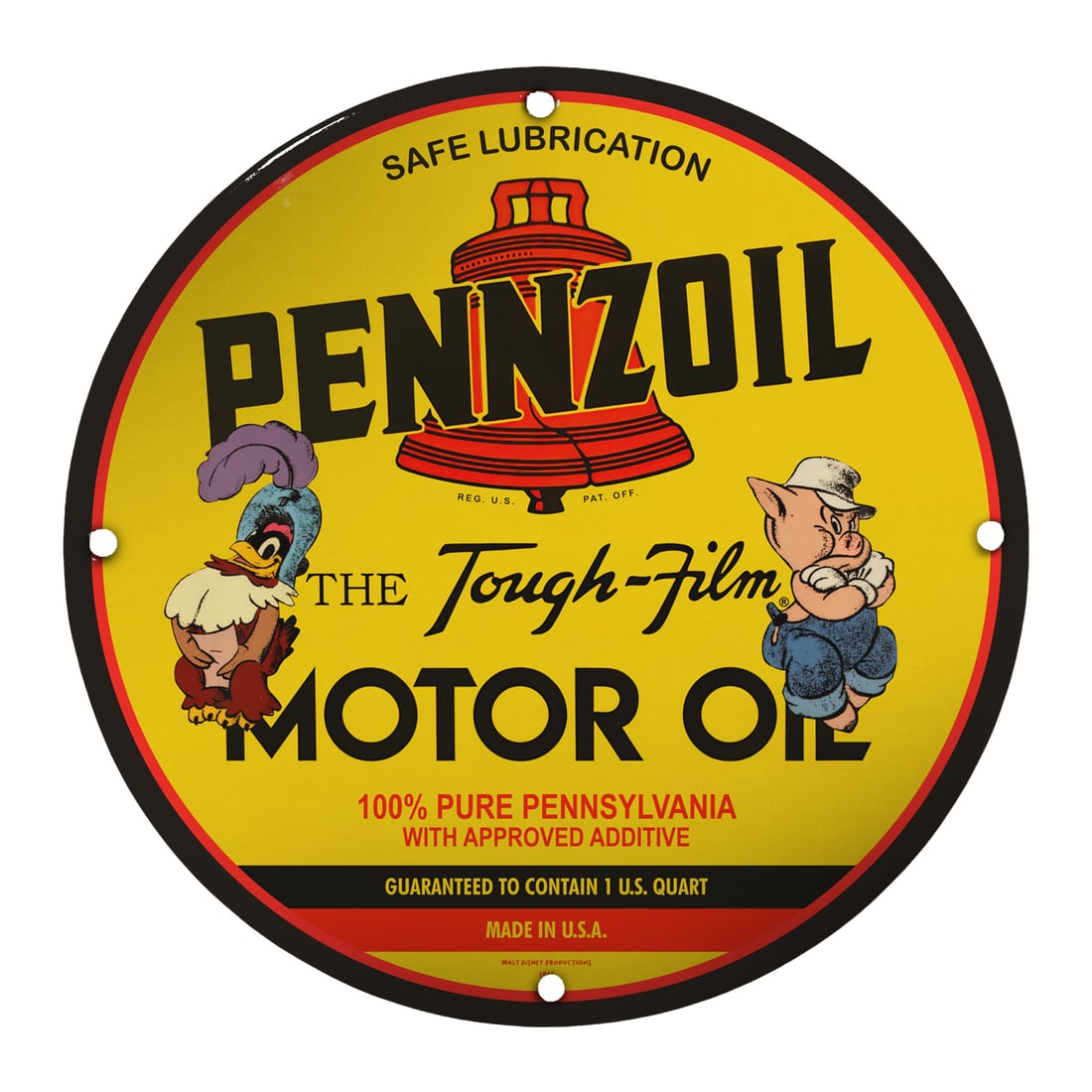 Vintage 8-Inch Round Porcelain Pennzoil Motor Oil Sign - Perfect for Collectors and Enthusiasts: Introducing an exquisite piece for collectors and vintage enthusiasts alike: the 8-inch round porcelain Pennzoil Motor Oil sign. This charming sign is not just a decorative item; it?s a slice of histo